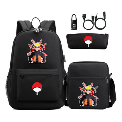 Naruto Usb Password Lock Youth Student Backpack Three Piece Set Backpack Set