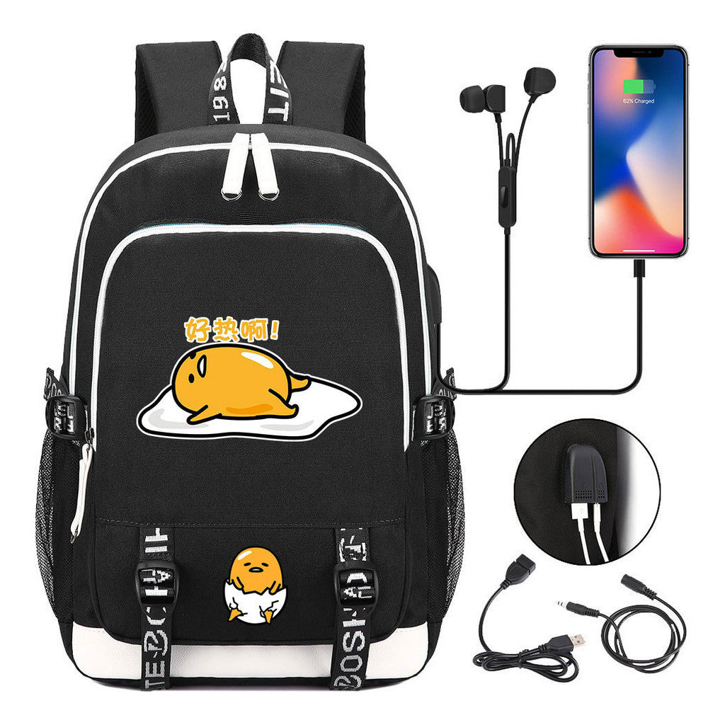 Comic Lazy Egg Youth Student Backpack Usb Men's And Women's Leisure Backpack