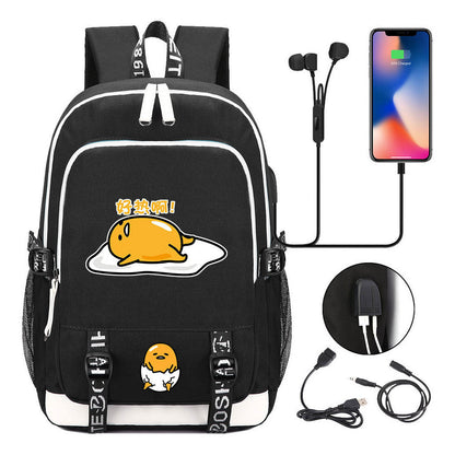 Comic Lazy Egg Youth Student Backpack Usb Men's And Women's Leisure Backpack