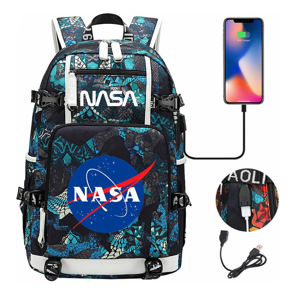 Nasa Fashion Printed Usb Student Backpack For Leisure Travel Backpack