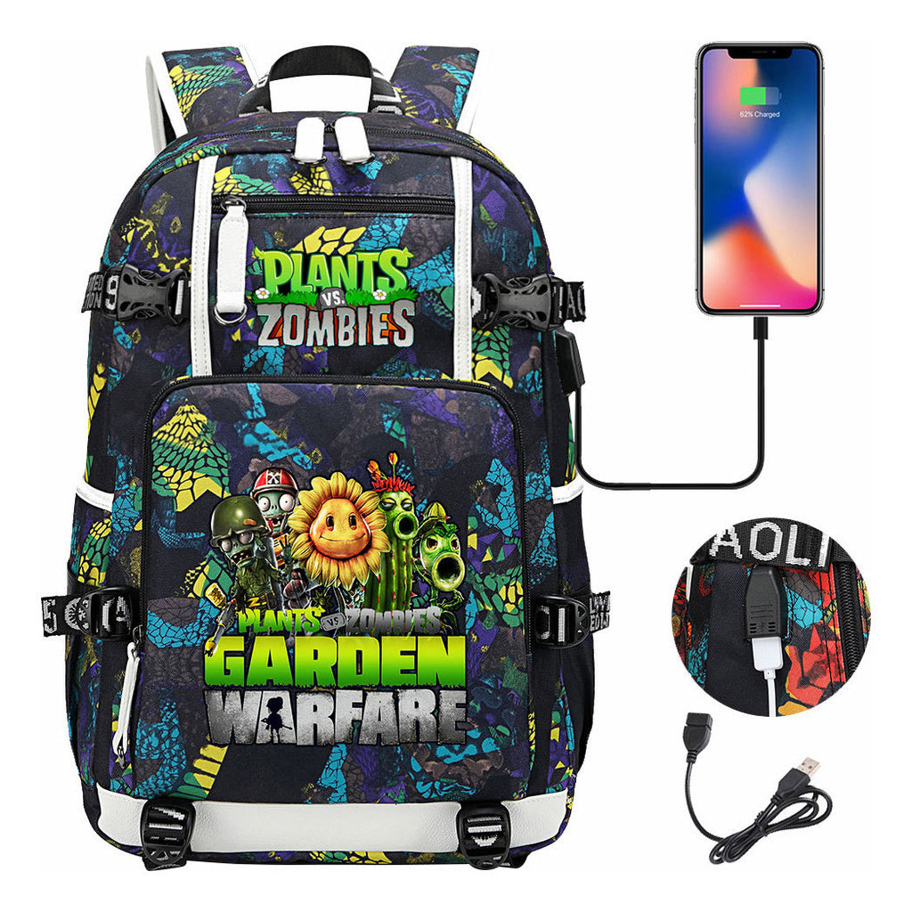 Plant Wars Usb Youth Student Backpack For Men And Women's Leisure Travel Backpack