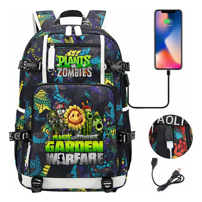 Plant Wars Usb Youth Student Backpack For Men And Women's Leisure Travel Backpack