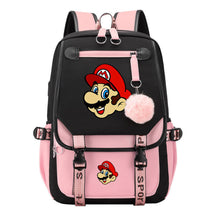 Super Mario Printed Usb Backpack For Men And Women, Casual Woven Strap Flip Back Backpack