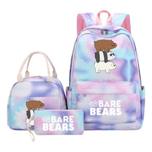 Cartoon Cute Three Bears Youth Student Girls School Bag Lunch Bag Three Piece Set Backpack Set