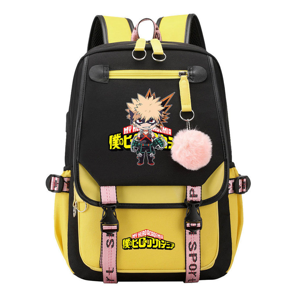 My Heroes Academy Usb Student Backpack, Casual Woven Strap Flip Back Backpack
