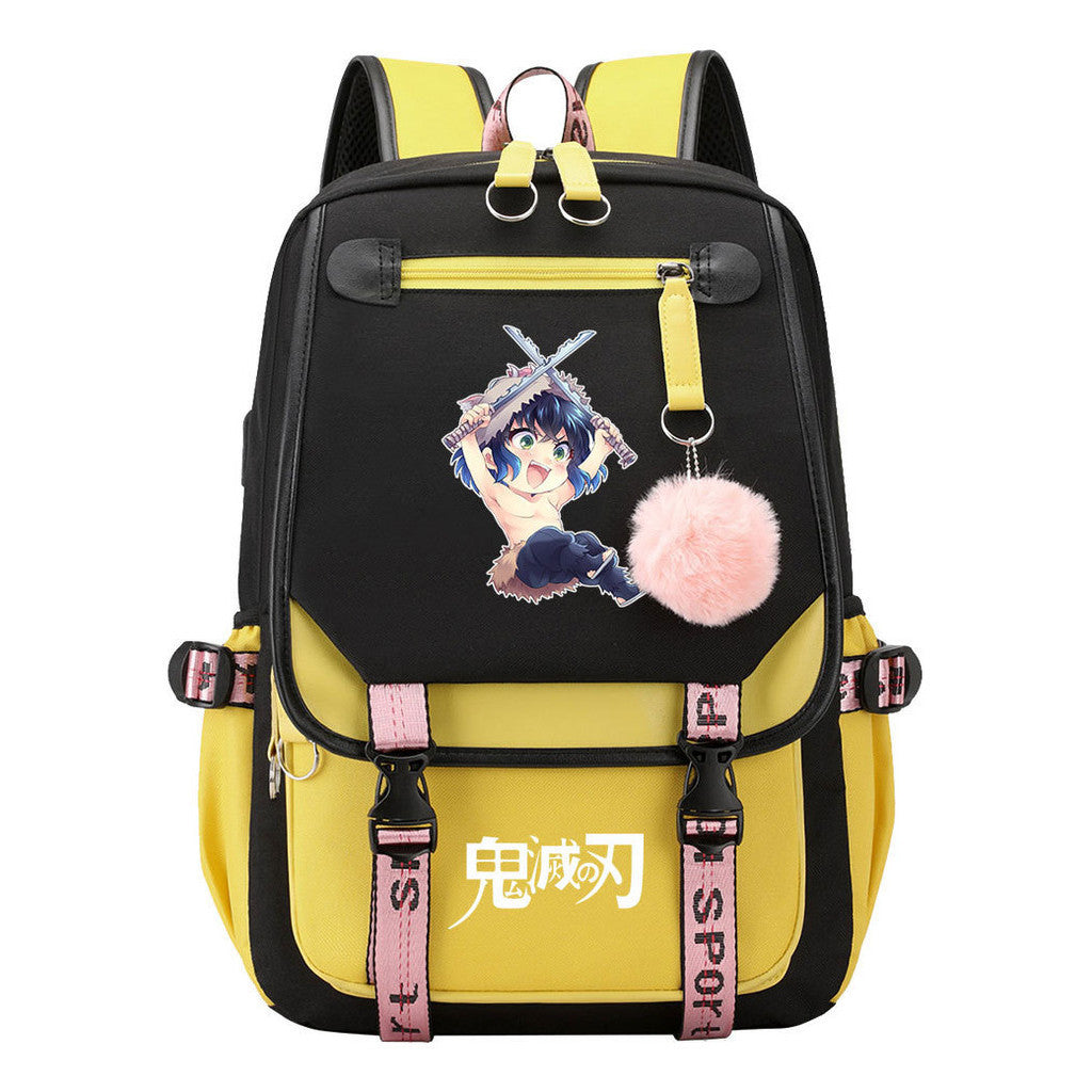 Comic Cartoon Fashion Usb Student Backpack Casual Woven Flap Backpack