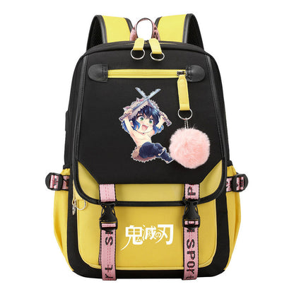 Comic Cartoon Fashion Usb Student Backpack Casual Woven Flap Backpack