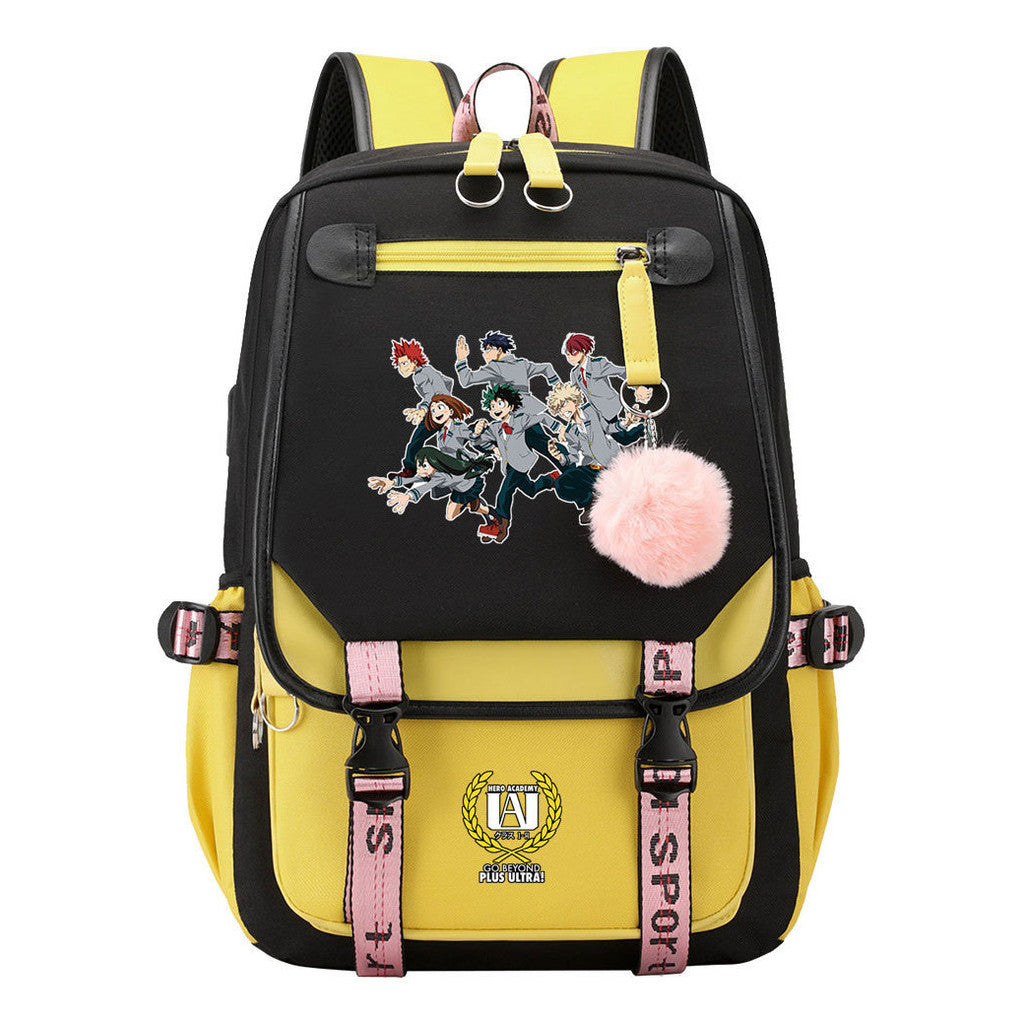 Comics My Heroes Academy Usb Student Backpack Casual Ribbon Flip Backpack