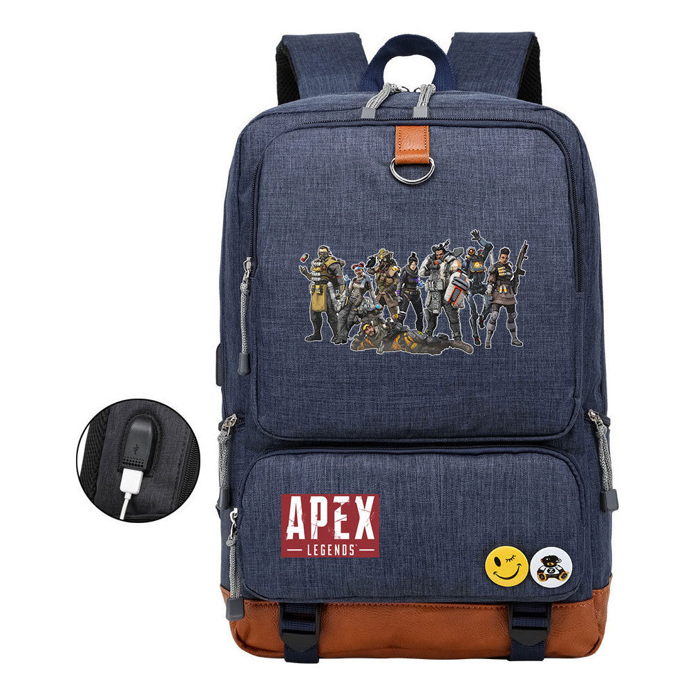 Apex Hero Print Usb Youth School Bag Leisure Travel Backpack