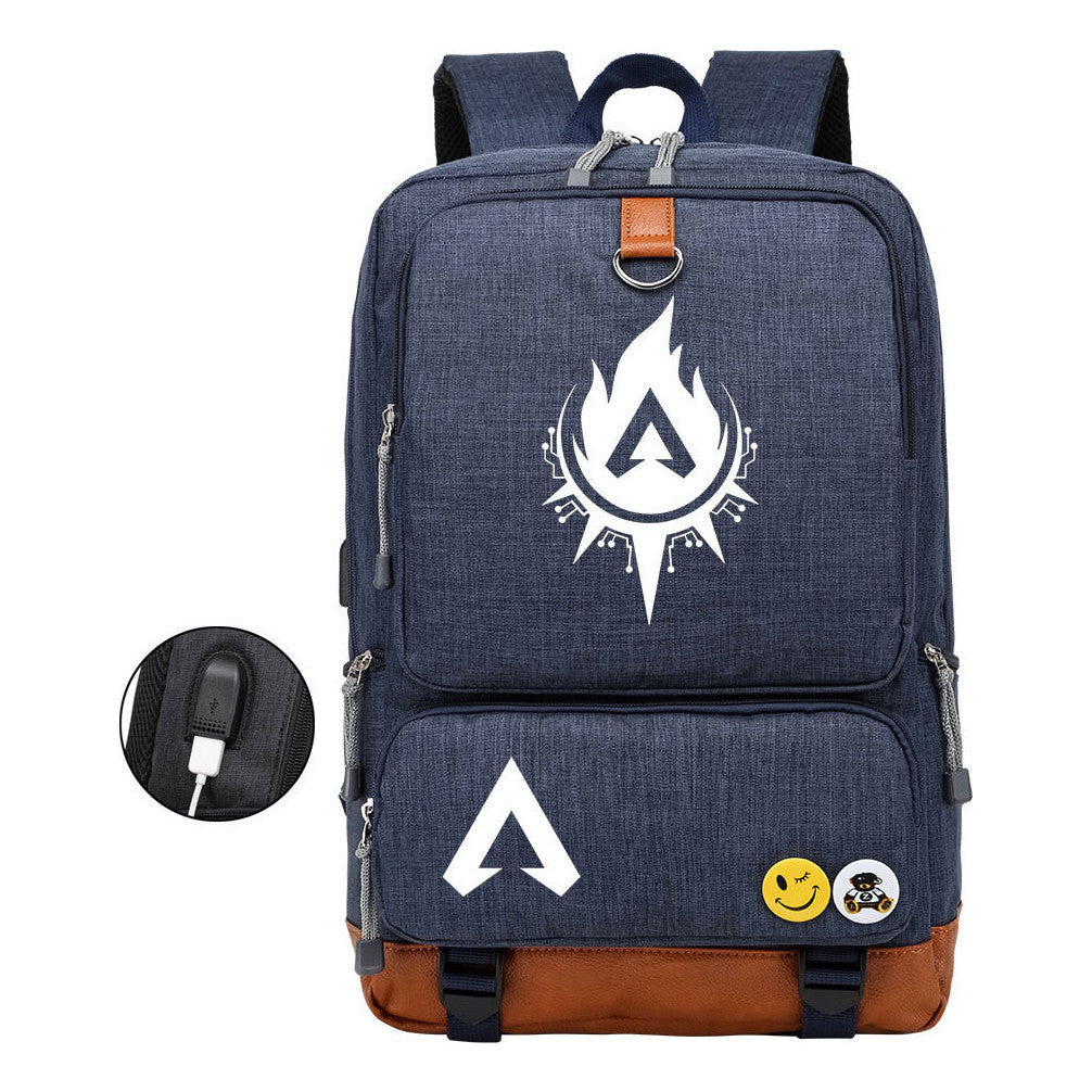 Apex Hero Print Usb Student Backpack For Leisure Travel Backpack