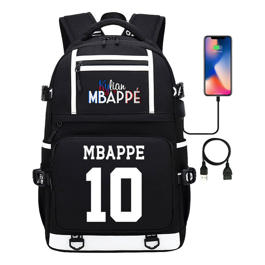 Football Star Mbappe Printed Usb Youth Student Backpack, Boy's And Girl's Backpack, Leisure Travel Backpack