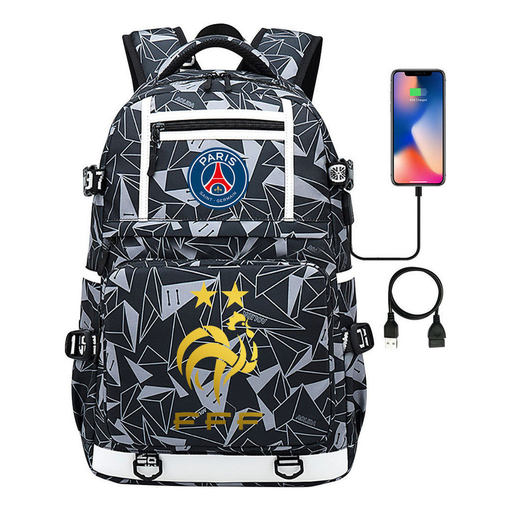 Golden Football Star Mbappe Usb Youth Student Backpack Boy's And Girl's Backpack Leisure Travel Backpack