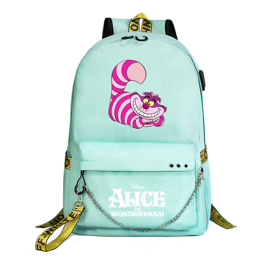 Cheshire Cat Alice's Adventure In Wonderland Youth School Bag Men's And Women's Leisure Weaving Strap Backpack
