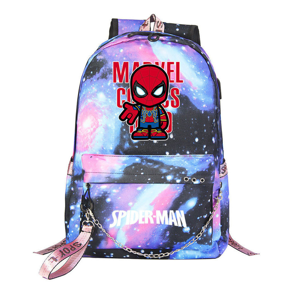 Superhero Printed Teenage Student Backpack For Boys And Girls, Casual Woven Strap Backpack