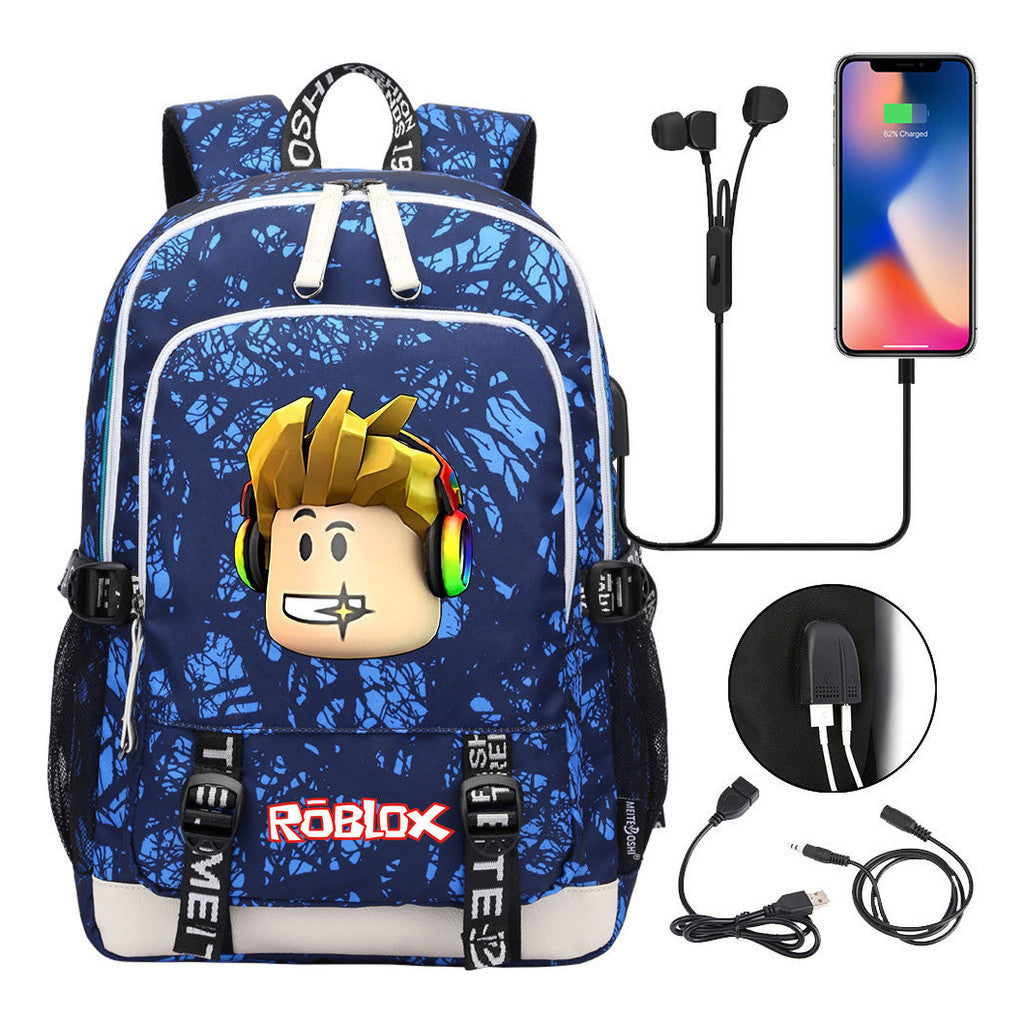 Game Roblox Printed Student Backpack Usb Casual Backpack Boys And Girls