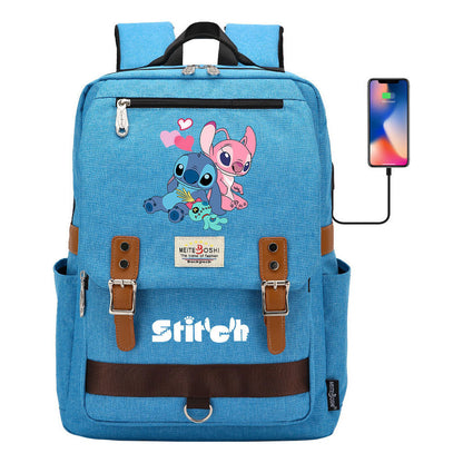 Anime Star Baby Stitch Printed Student Backpack For Men And Women With Casual Magnetic Buckle Backpack