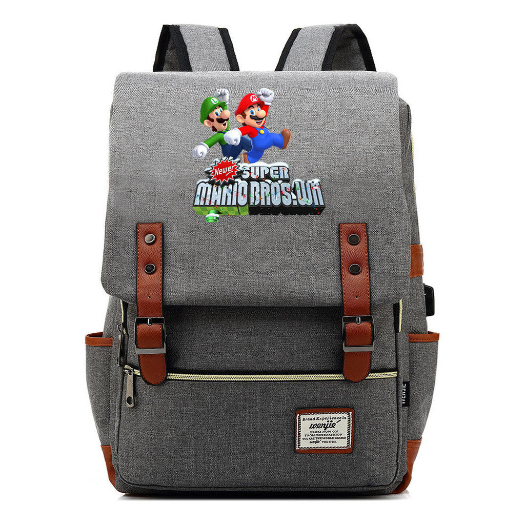 Game Super Mario Youth Student Backpack Usb Casual Backpack