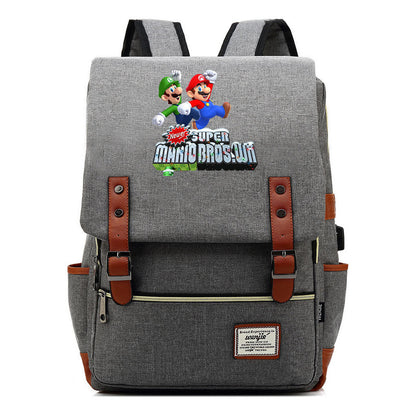 Game Super Mario Youth Student Backpack Usb Casual Backpack