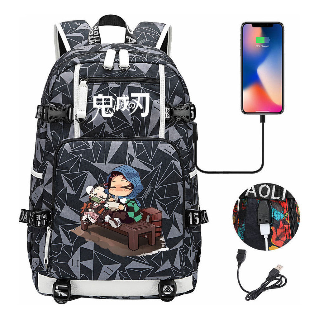 Cartoon Printed Usb Large Capacity Youth Student Backpack For Men And Women's Leisure Travel Backpack