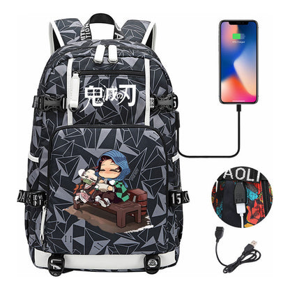 Cartoon Printed Usb Large Capacity Youth Student Backpack For Men And Women's Leisure Travel Backpack