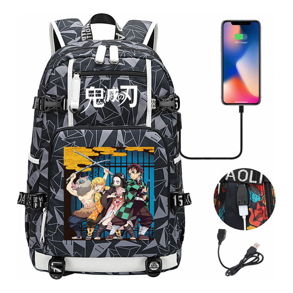 Cartoon Printed Usb Large Capacity Student Backpack For Leisure Travel Backpack