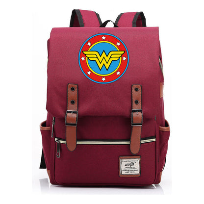 Anime Wonder Woman Printed Youth Student School Bag Men's And Women's Leisure Belt Buckle Backpack