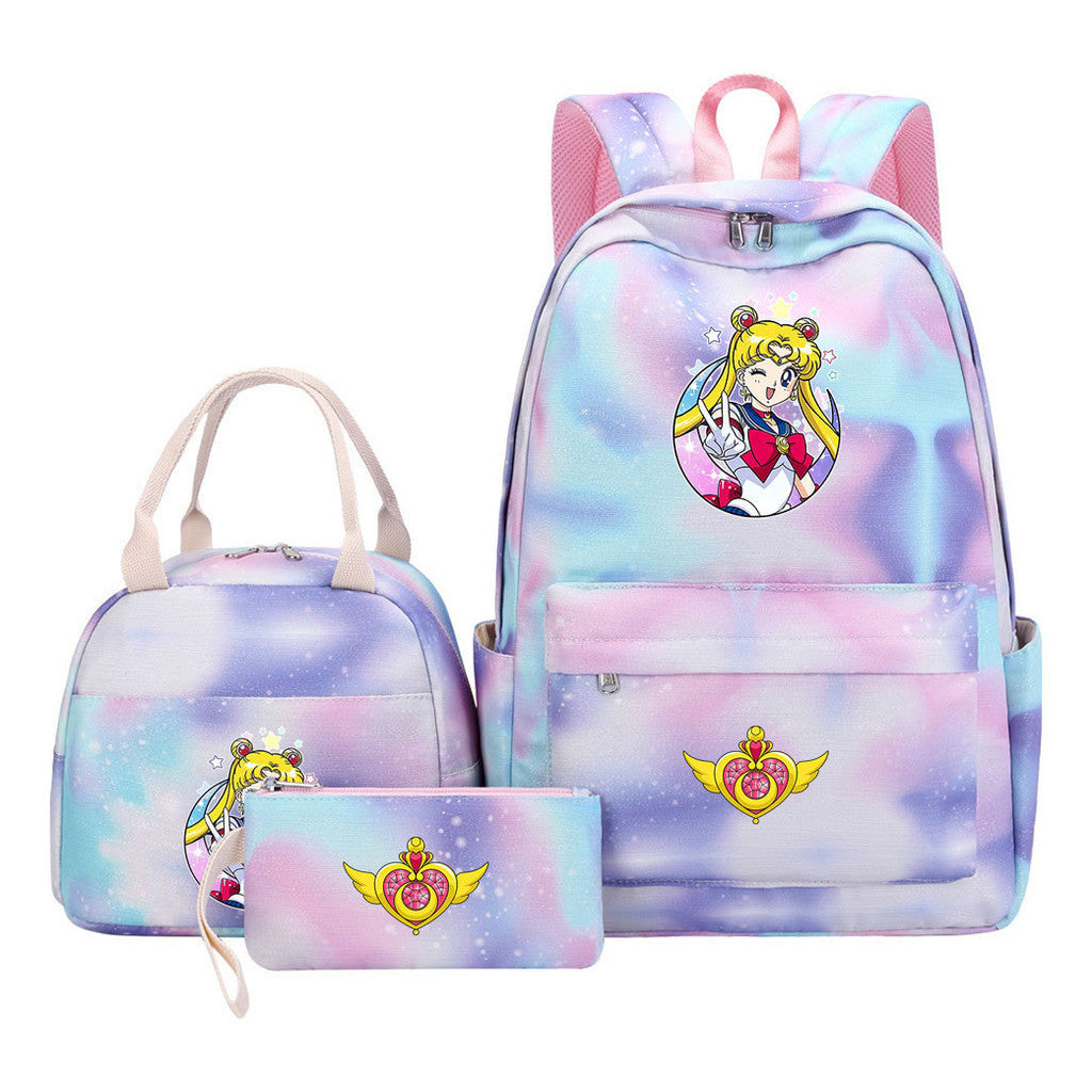 Beautiful Girl Warrior Teenage Girls Backpack Lunch Bag Three Piece Set With Backpack Cover