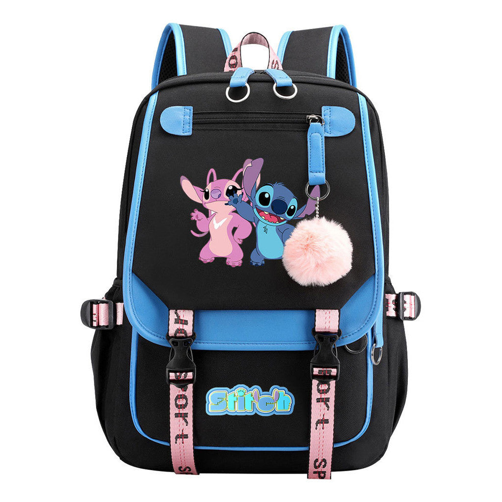 Interstellar Baby Stitch Usb Student Backpack With Casual Woven Strap Flap Backpack