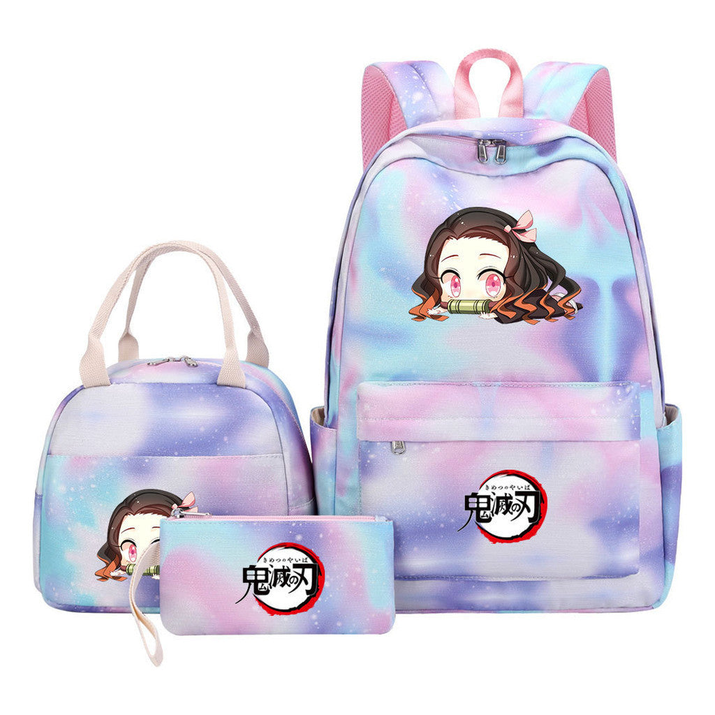 Cartoon Fashion Student Girls School Bag Lunch Bag Three Piece Set Backpack Set