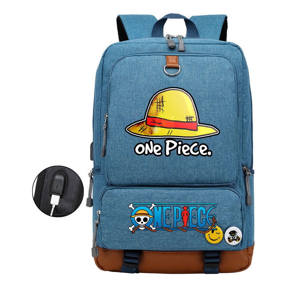Cartoon One Piece Print Usb Youth Student Backpack For Leisure Travel Backpack