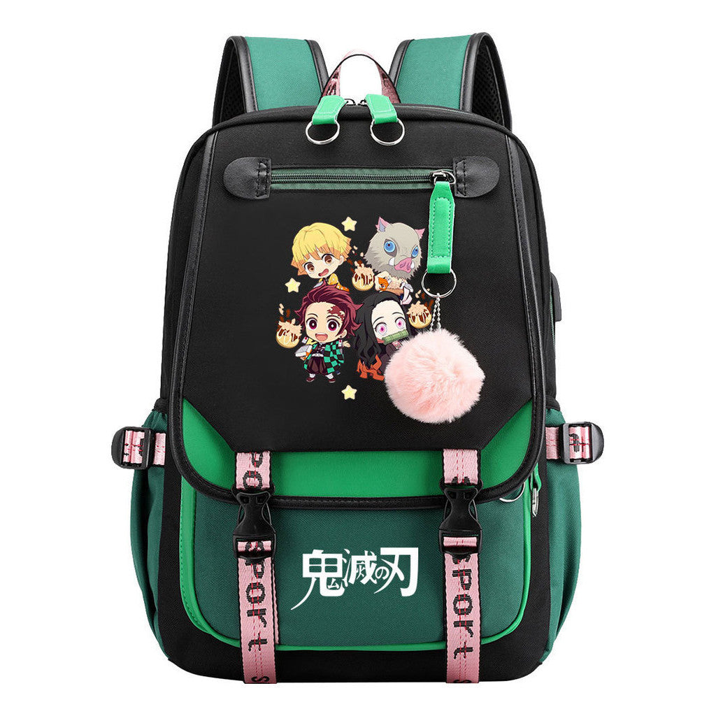 Cartoon Fashion Usb Youth School Bag For Boys And Girls Casual Ribbon Flip Backpack