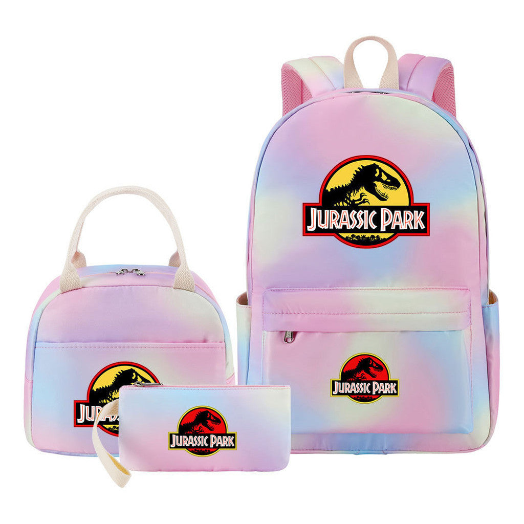 Jurassic Park Dinosaur Student Girls School Bag Lunch Bag Three Piece Set Backpack Set