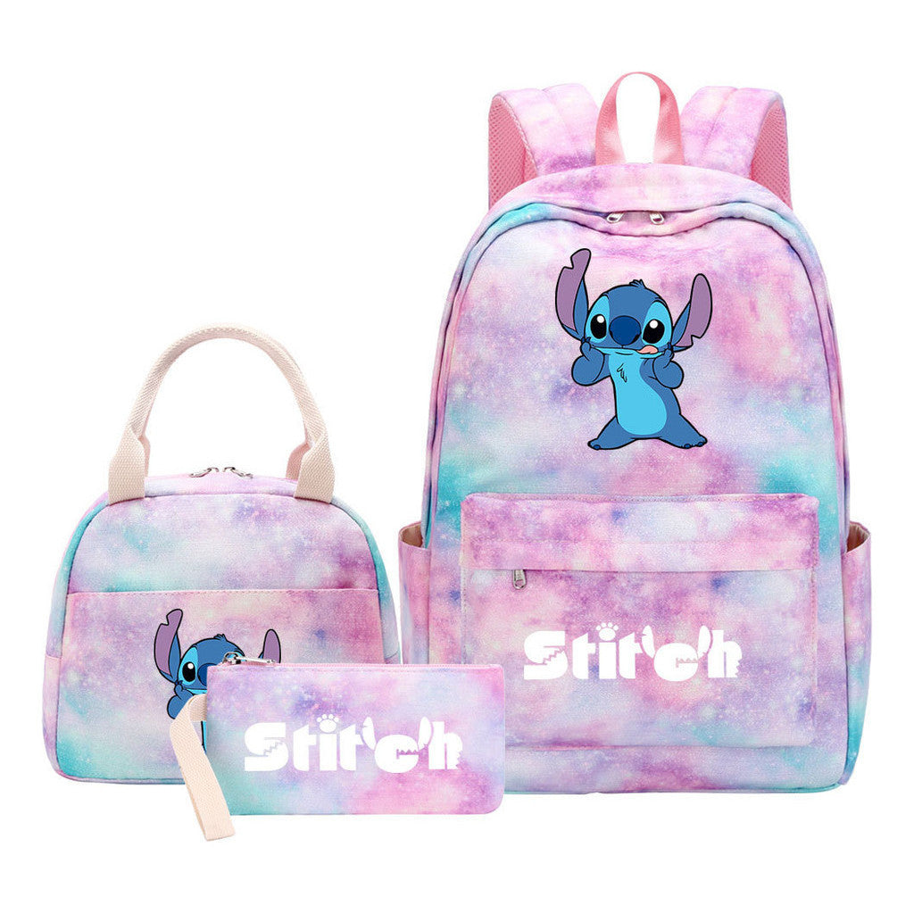 Interstellar Baby Stitch Youth Student Girls School Bag Lunch Bag Three Piece Set Backpack Set