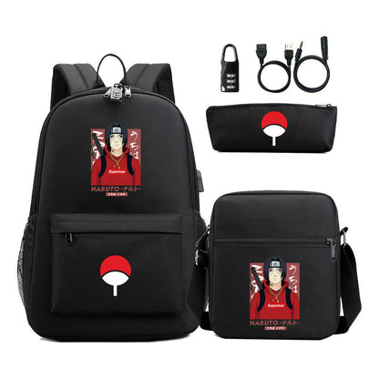 Naruto Usb Password Lock Year Student School Bag Three Piece Set Backpack Set