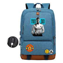 Football Star Cristiano Ronaldo Printed Usb Youth Student Backpack For Leisure Travel Backpack