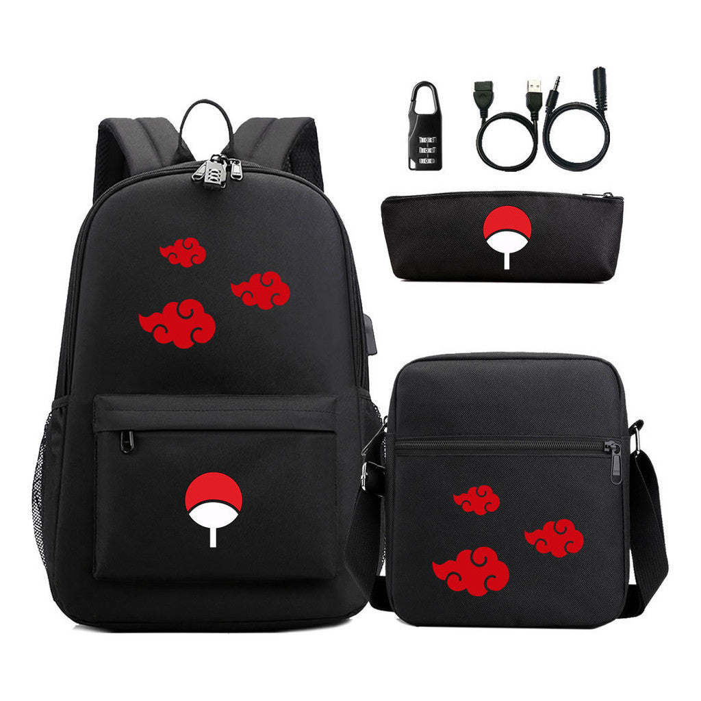 Naruto Usb Password Lock Student Backpack Three Piece Set Backpack Set