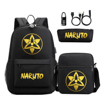 Golden Naruto Usb Password Lock Teenage Student School Bag Three Piece Backpack Set