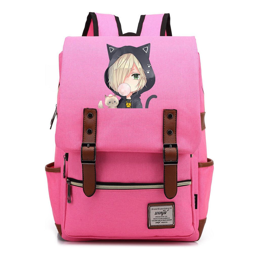 Yuri On The Ice Student Backpack, Men's And Women's Leisure Belt Buckle Backpack