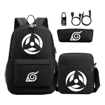 Fashionable Naruto Usb Password Lock Youth Student School Bag Three Piece Backpack Set