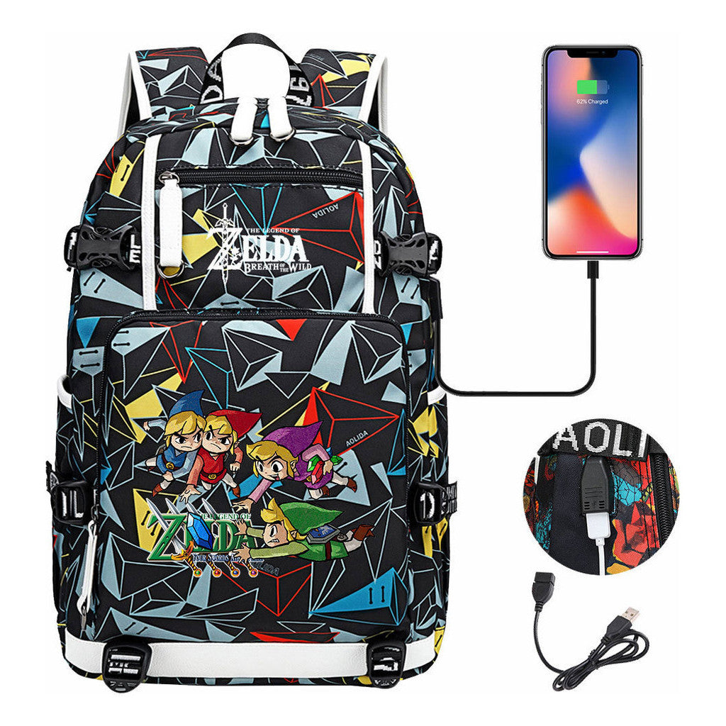 Legend Of Zelda Usb Youth Student Backpack For Leisure Travel Backpack