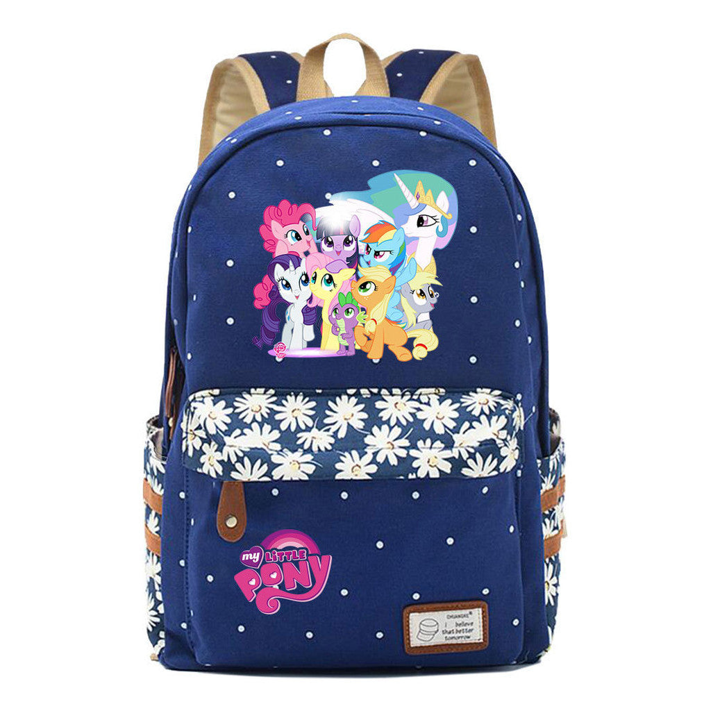 Pony Unicorn Youth Student School Bag Fragmented Canvas Girl Backpack