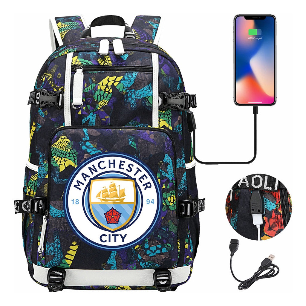 Sports Football Star Usb Printed Youth Student Backpack Leisure Travel Backpack