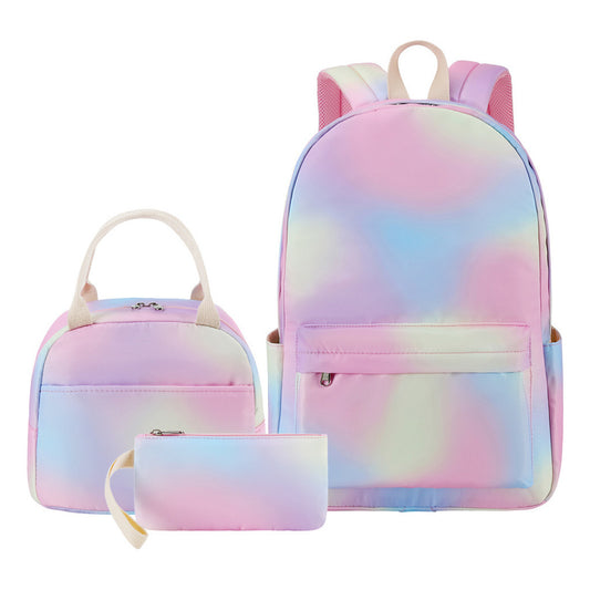 Rainbow Gradient Teenage Student Girls School Bag Lunch Bag Three Piece Set Backpack Set