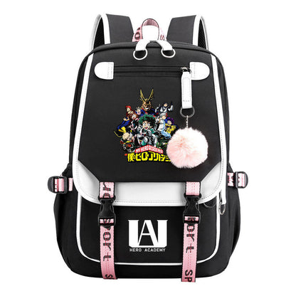 My Heroes Academy Usb Youth Student Backpack For Boys And Girls, Casual Woven Strap Flip Back Backpack