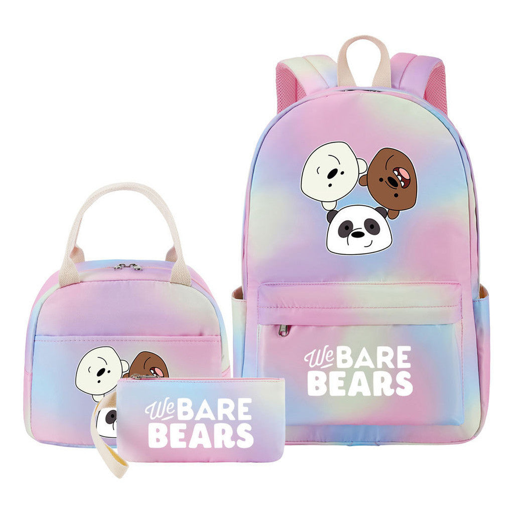 Cartoon Cute Three Bears Youth Student Girls School Bag Lunch Bag Three Piece Set Backpack Set