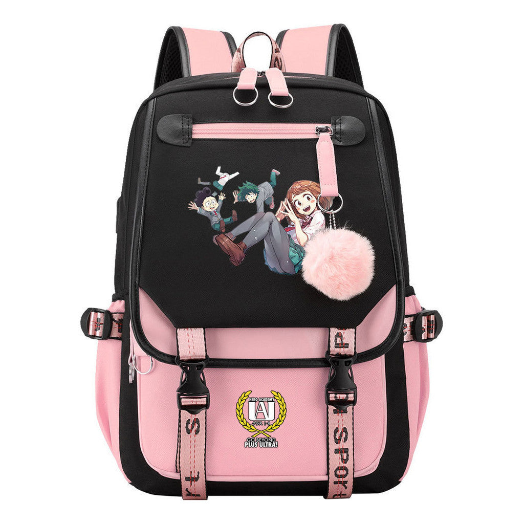 My Heroes Academy Usb Youth Student Backpack For Boys And Girls, Casual Woven Strap Flip Back Backpack