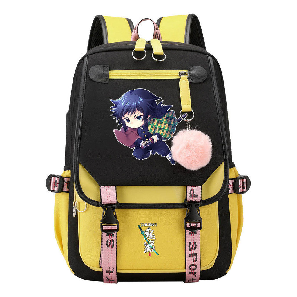 Cartoon Fashion Usb Youth Student Backpack Boy's And Girl's Leisure Ribbon Flip Backpack