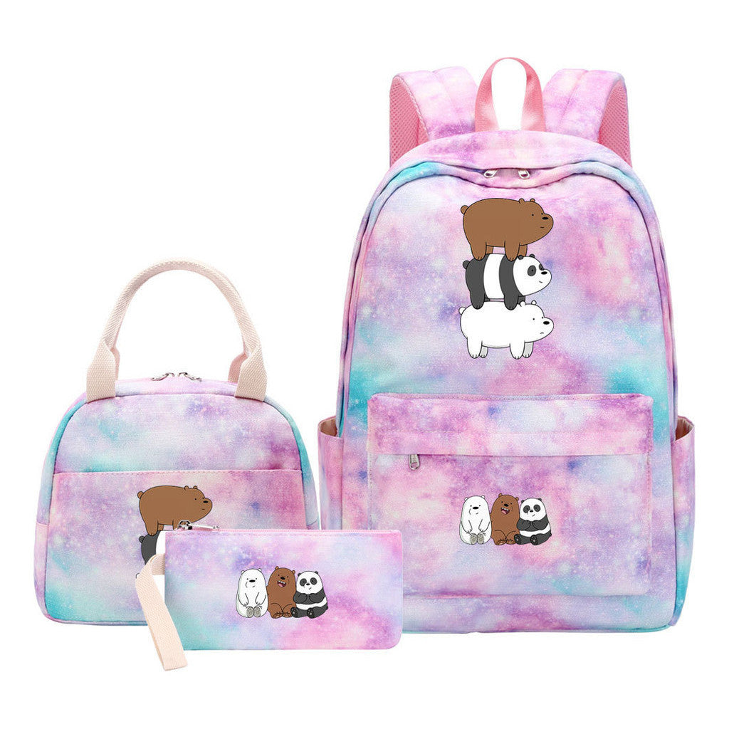 Cartoon Cute Three Cheap Bears Youth Student Girls School Bag Lunch Bag Three Piece Set Backpack Set