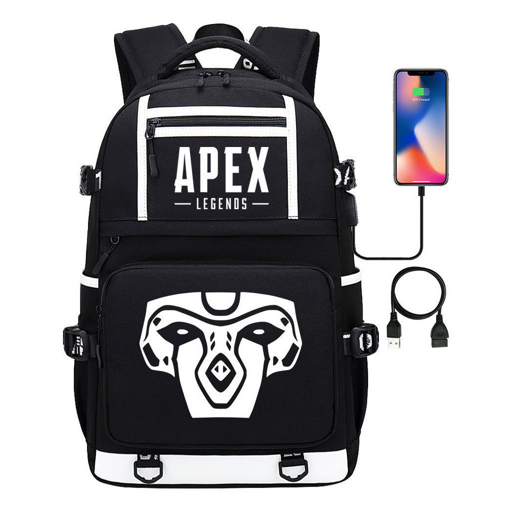 Apex Hero Print Usb Youth School Bag Backpack Leisure Travel Backpack