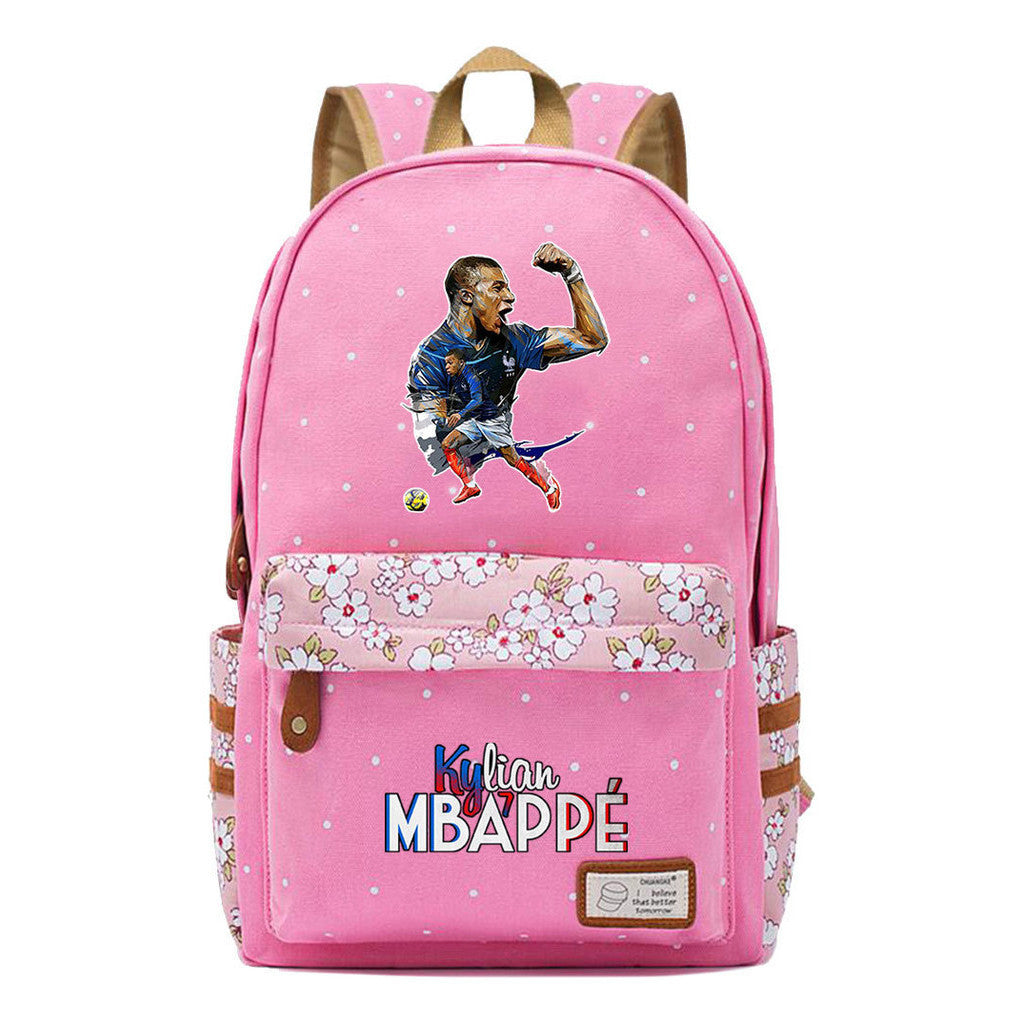 Football Star Mbappe Printed Teenage Girl Student Backpack, Fashionable And Casual Backpack